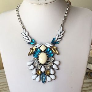 Blue and white lucite stud silver tone necklace